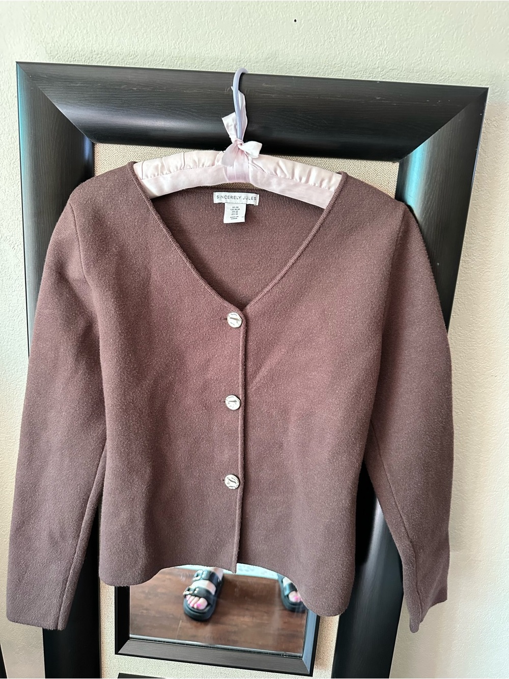 Sincerly Jules Brown V-Neck Button Front Women's Top 20L15 W